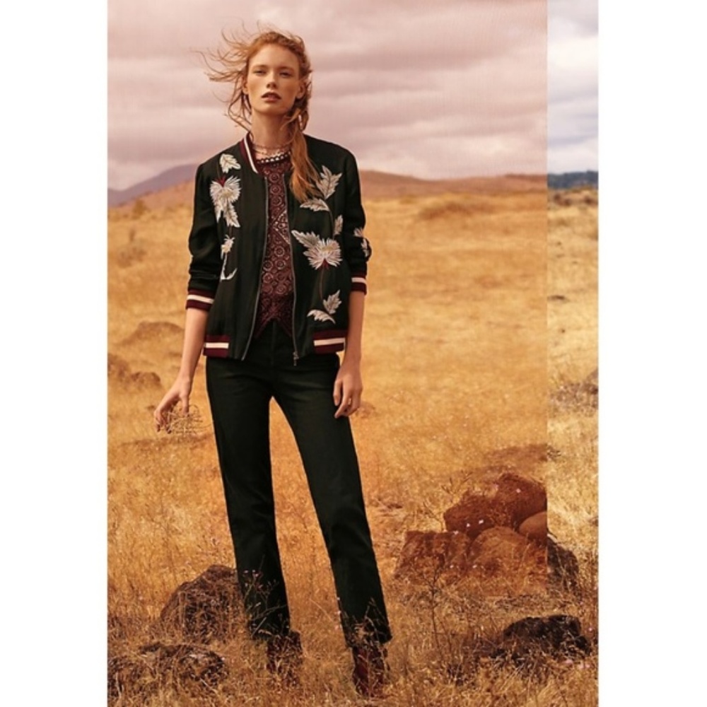 Anthropologie Embroidered Solstice Bomber S EUC